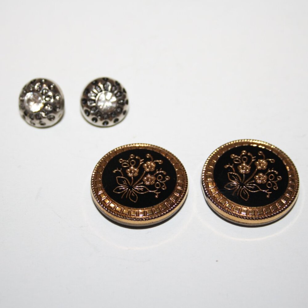 ✨ Vintage Button Sets · Gold & Silver Rhinestone